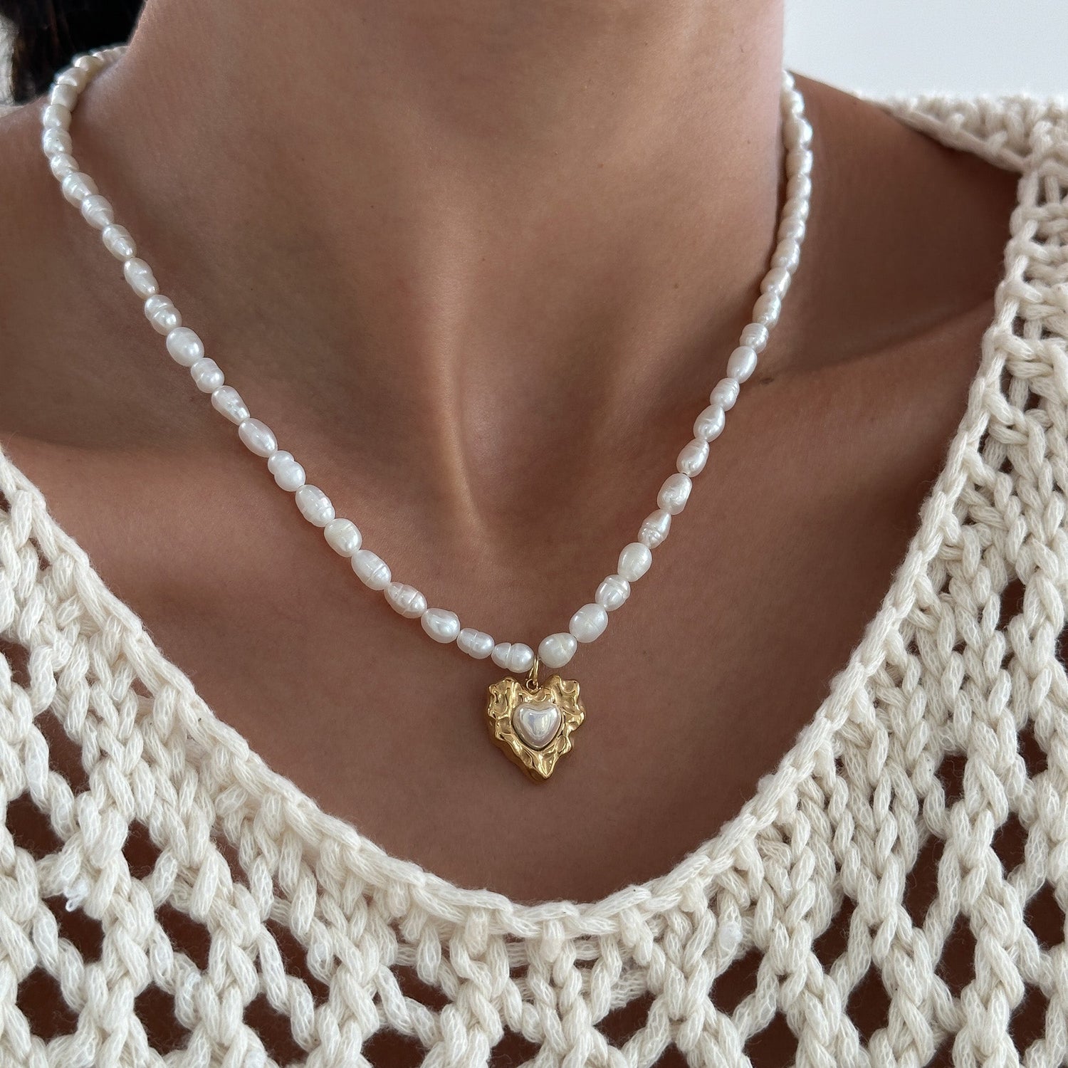 Amber Pearl Heart Necklace