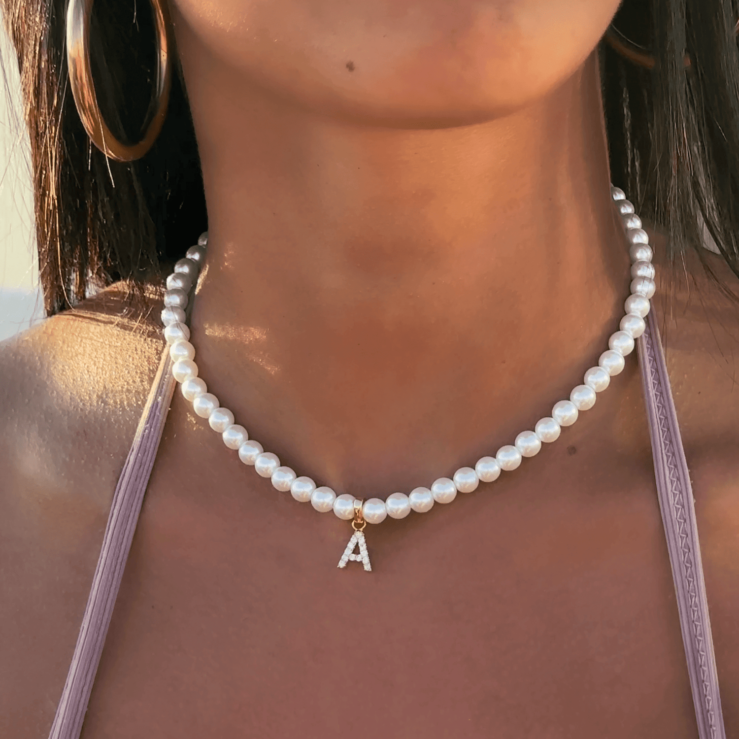 Pave Pearl Initial Necklace
