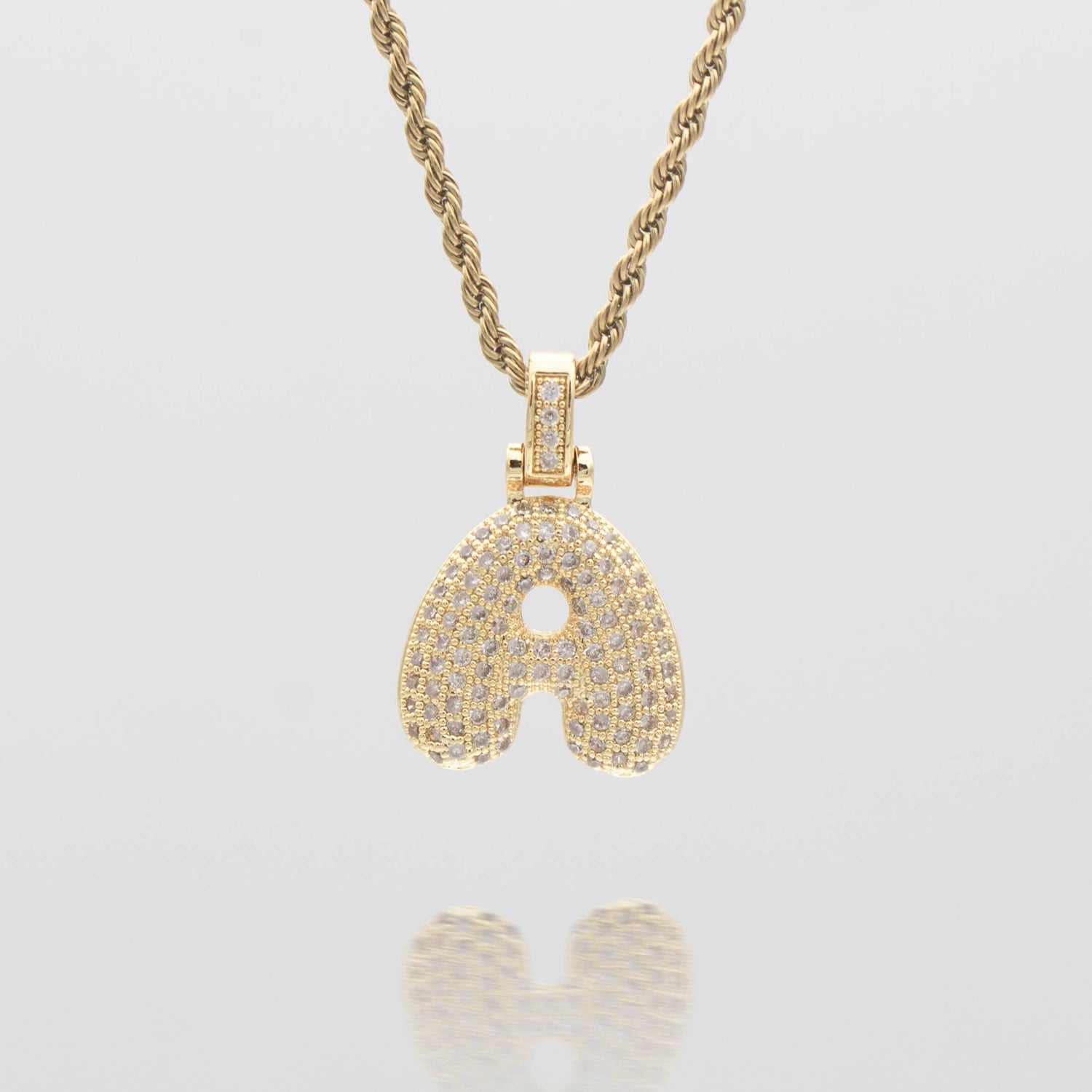 Pave Bubble Letter Initial Necklace
